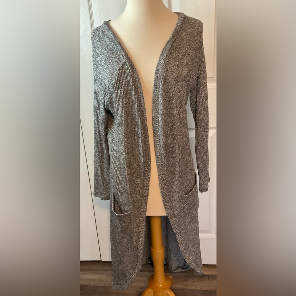 Almost Famous Gray Heathered Duster Lightweight‎ Sweater Pockets Size Medium